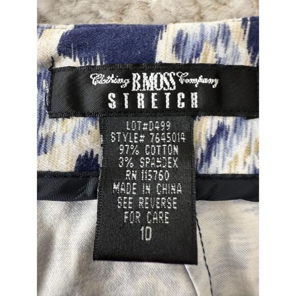 B Moss Size 10 Dark Floral Print Stretch A Line Mini Skirt Black Blue Zip Cotton - Picture 6 of 8